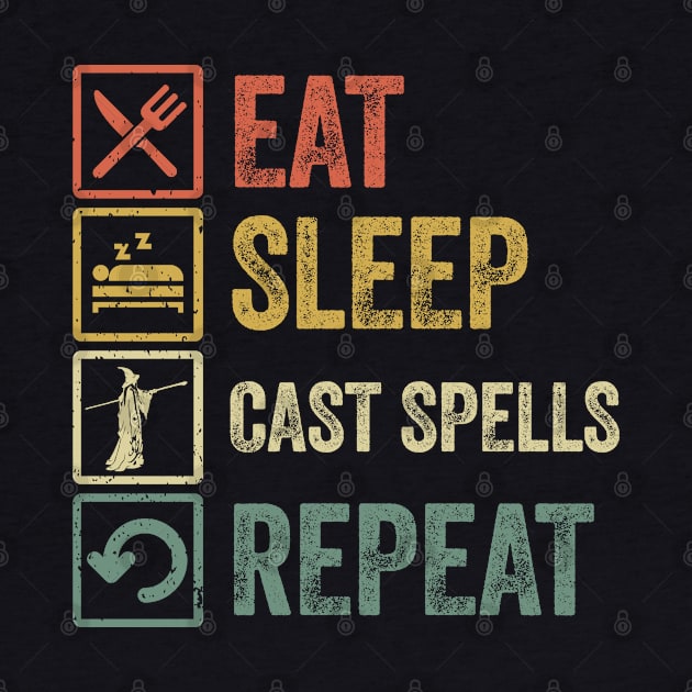 Funny eat sleep cast spells repeat retro vintage by Lyume